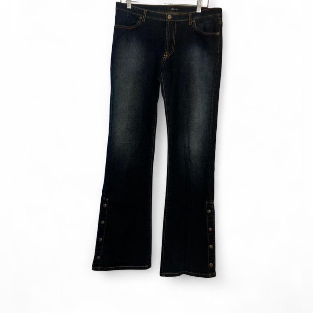 Arden B. 2000s Dark wash flare jeans with snap button detail